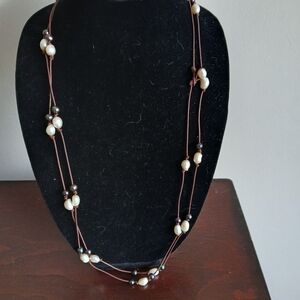 Elegant Pearl and Brown Beaded Necklace